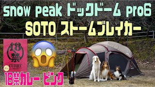 冬ラストキャンプ *snow peak ドックドーム pro6(SOTO ストームブレイカー)(18禁カレーピンク)(くつわ池)(ソロキャンプ＋ワンズ３)