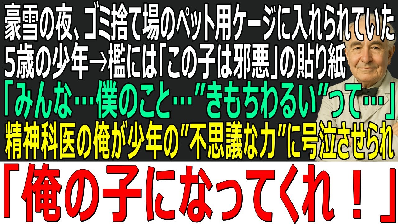 【感動する話】豪雪の夜、ゴミ捨て場のペット用ケージに5歳の少年「みんな…僕のこと…”きもちわるい”って」→精神科医の俺が少年の”不思議な力”に号泣「俺の子になってくれ！」【スカッと・朗読・泣ける話】