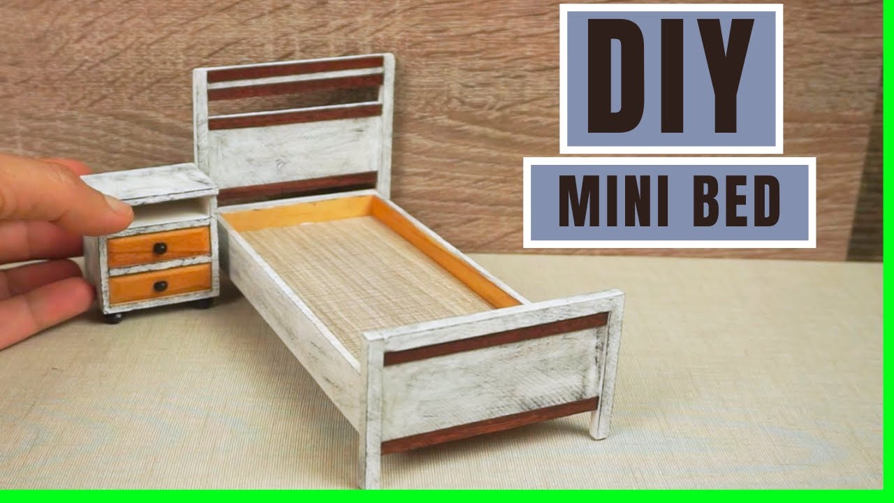 DIY Miniature Wooden Bed | Dollhouse Bedroom Furniture | 