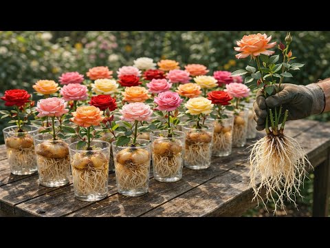 Just An Onion! Rose Branch Suddenly Grows 1001 Roots And Blooms All Year Round!