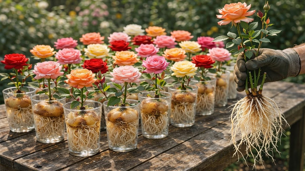 Всего лишь луковица! Розовая ветка внезапно отращивает 1001 корень и цветет круглый год!