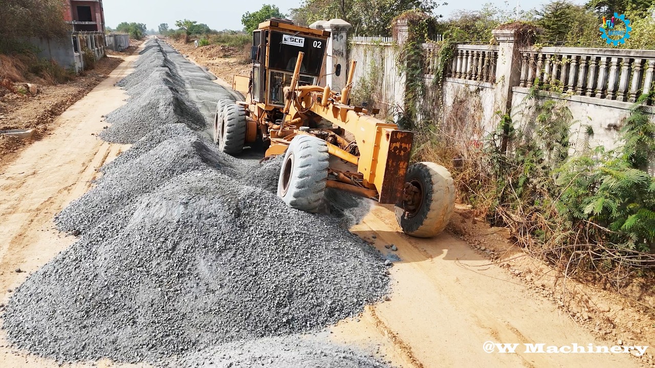 Nicely Full Action Heavy Grader Komatsu Spreading Gravel Installing Village Roads Operation Skills