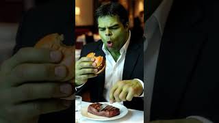 Hulk eats burgers and meat at a restaurant #ai #hulk #green_man #greenmangaming