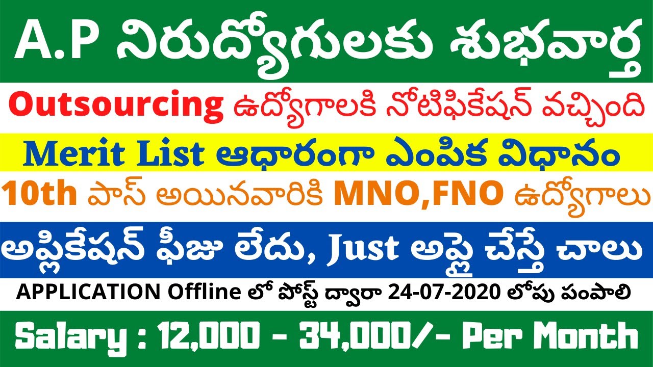 A.P నిరుద్యోగులకు శుభవార్త || 10th పాస్ అయినవారికి MNO,FNO ఉద్యోగాలు ||అప్లికేషన్ ఫీజు లేదు.