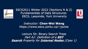 [HD] EECS2011 W22 - Lecture 5b - Part A1 - Binary Search Tree (BST): Definition