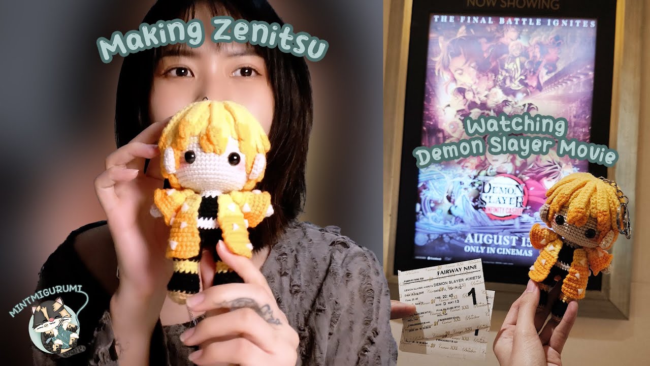 Making Zenitsu + Watching Demon Slayer Movie | Mintmigurumi | crochet vlog 🧶❤