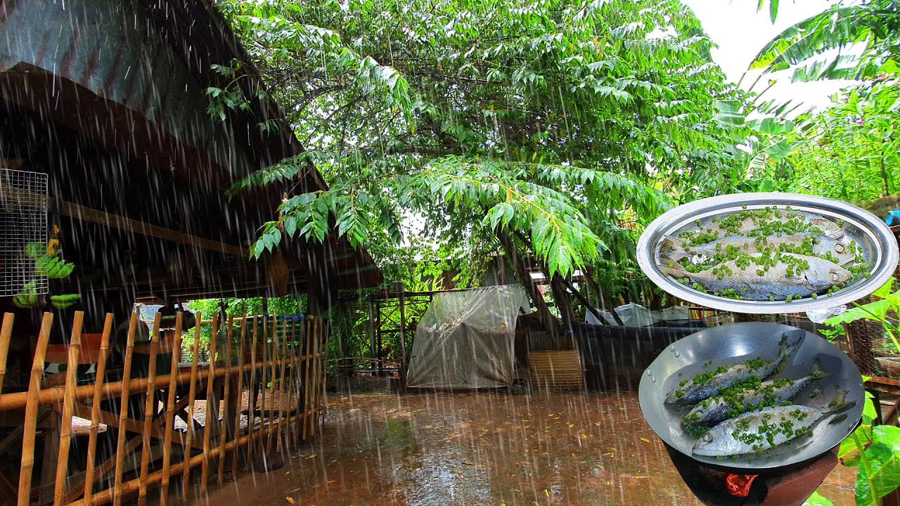 Super heavy rain in my village | cooking while raining | Simple life in ...
