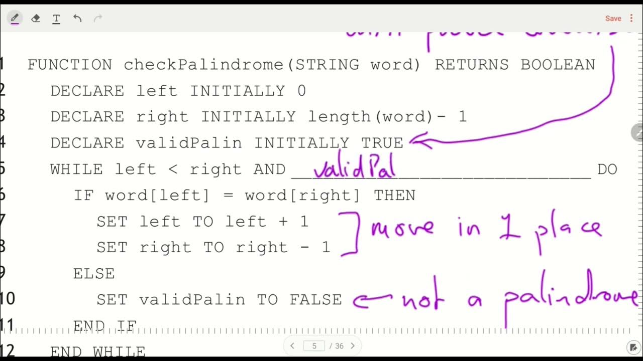 Higher Computing 2023 Q7 Palindromes - YouTube