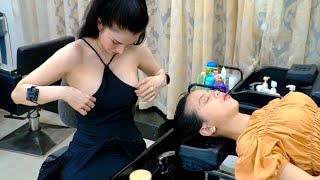 She interacts with me with warm and soft hands, vietnam barber shop relax spa