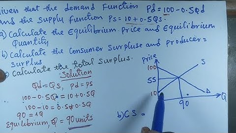How to calculate  Consumer surplus, producer surplus & Total surplus and equilibrium price, Quantity
