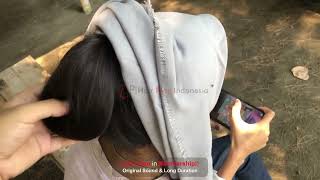 Hairplay Playing With Hair In A Bun In Hijab, Long Hair Of Beautiful Girl