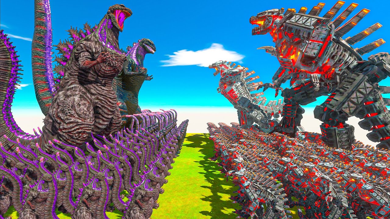 Growing Size Comparison : 2 vs 2 - Shin Godzilla vs Mechagodzilla ! Animal Revolt Battle Simulator