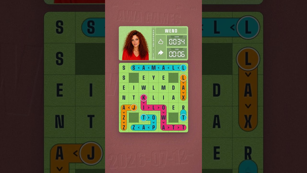 LinkedIn Wend #34 solved board for July 12, 2026, 7x7 grid