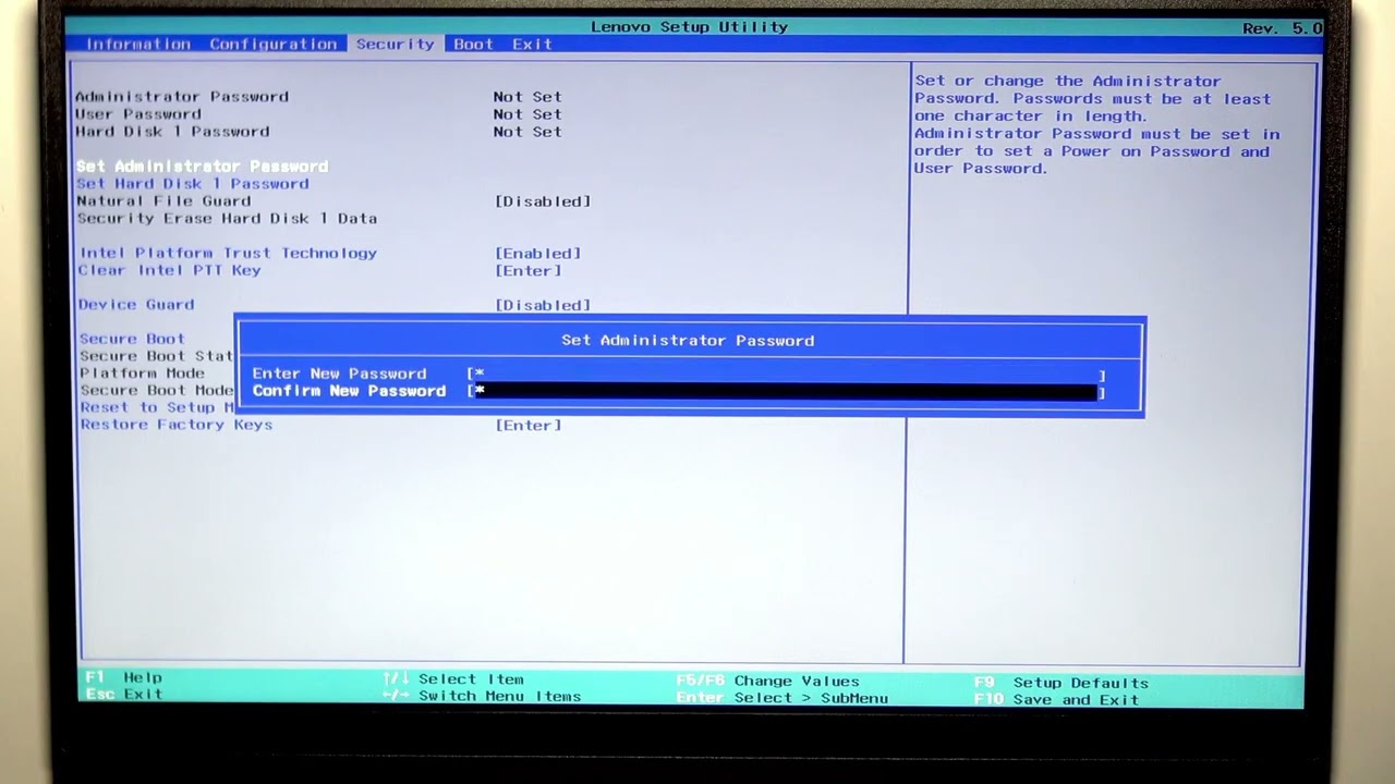 LENOVO V15のBIOSでパスワードを設定する方法