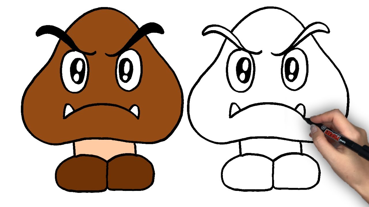 スーパーマリオのクリボーのかきかた How To Draw Goomba Easy 108 Youtube