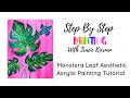 How To Paint A &quot;Monstera Leaf With Hot Pink Background&quot; - Acrylic Painting Tutorial Step By Step