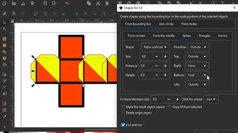 Inkscape extension Shapes for 1: foldable box using new Paper craft tab option