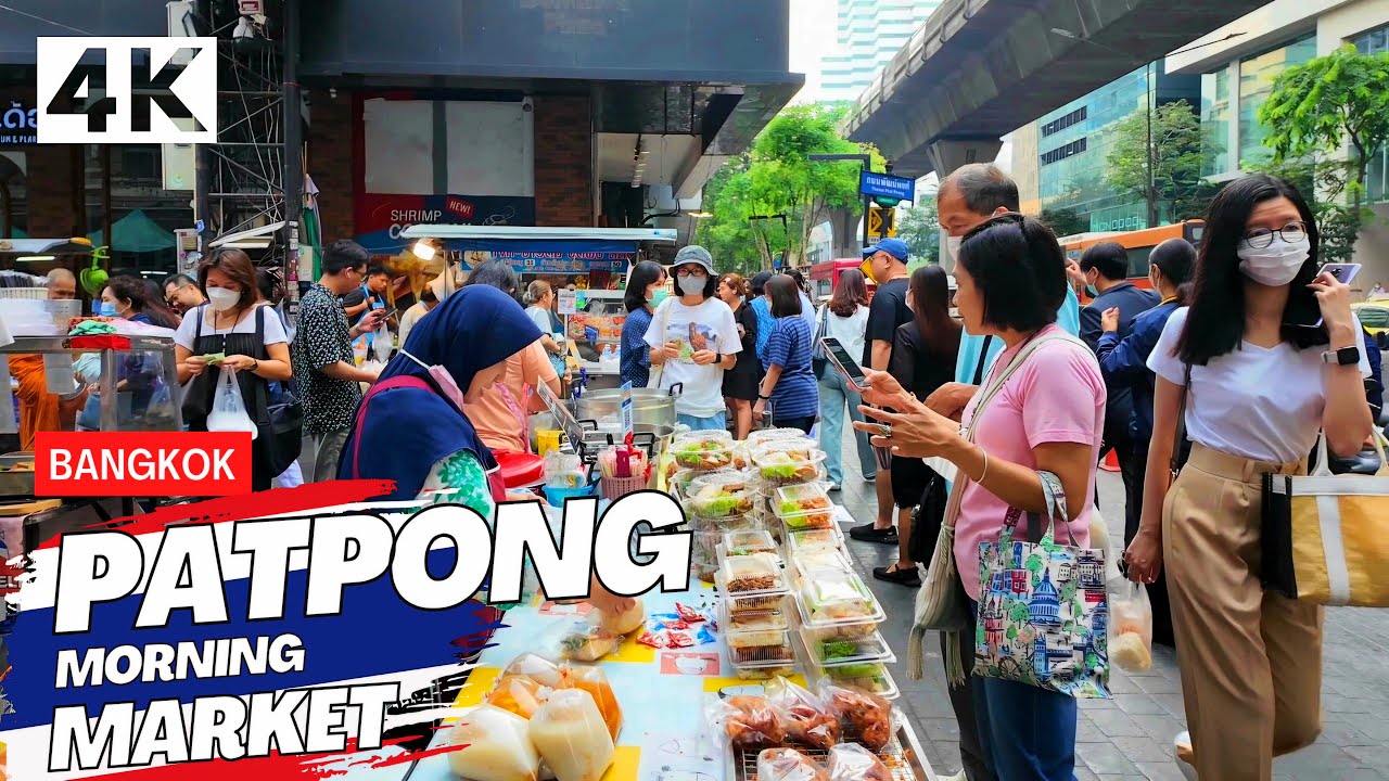 Bangkok, Thailand | Marknaden Patpong Morning | Uppslukande Stadsvandring 4K