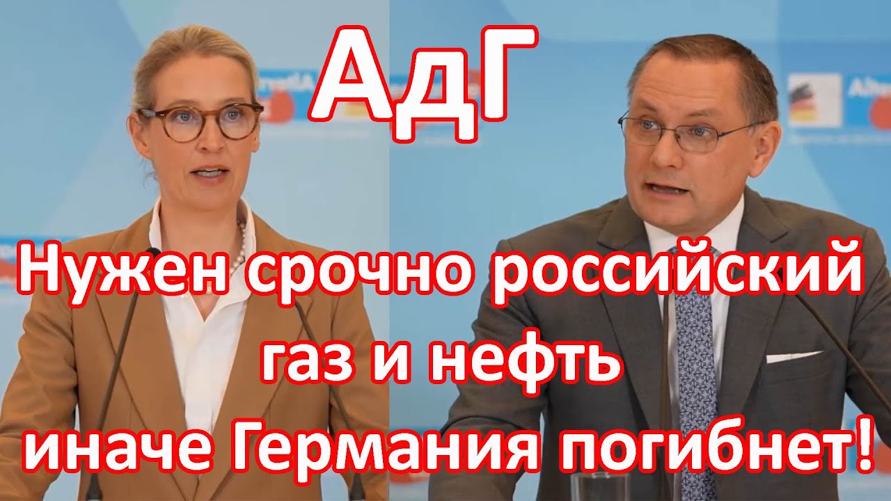 Руководство АдГ: Германия погибает, нужны срочно российская нефть и газ! Ещё и Трамп добивает ЕС