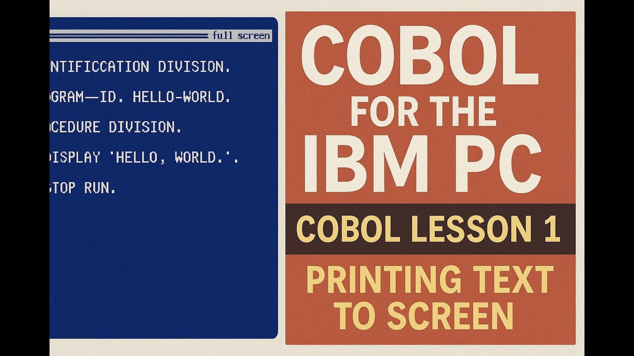 Cobol for the IBM PC - Cobol Lesson 1 - Printing Text to Screen - YouTube