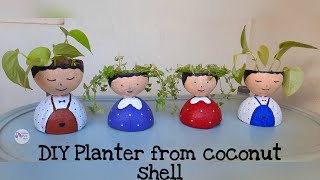 DIY Planter | Cute Doll Planter Tutorial | Couple Planter from Coconut Shell | Coconut Shell Planter