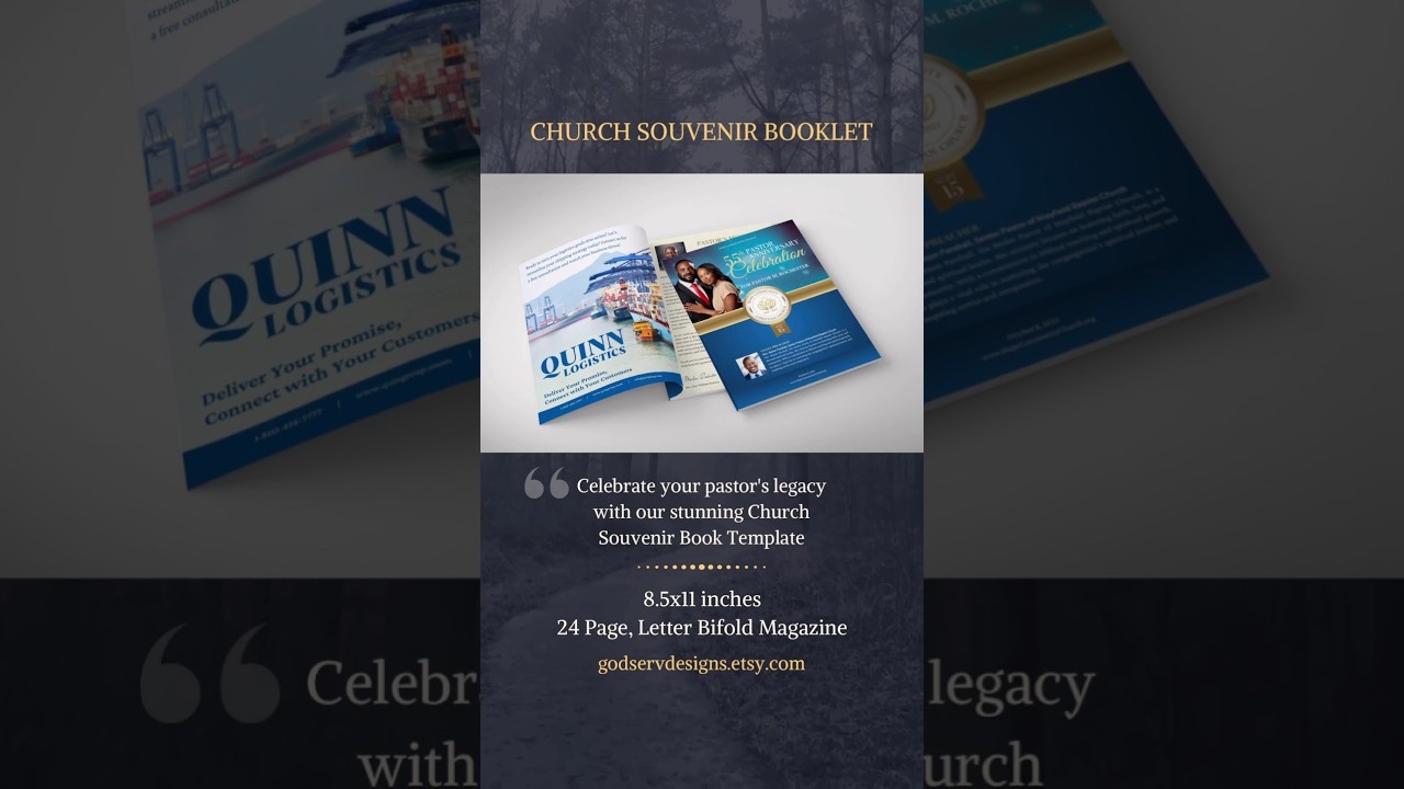 Blue & Gold 24-Page Church Souvenir Book Canva Template | Pastor Anniversary Program  
