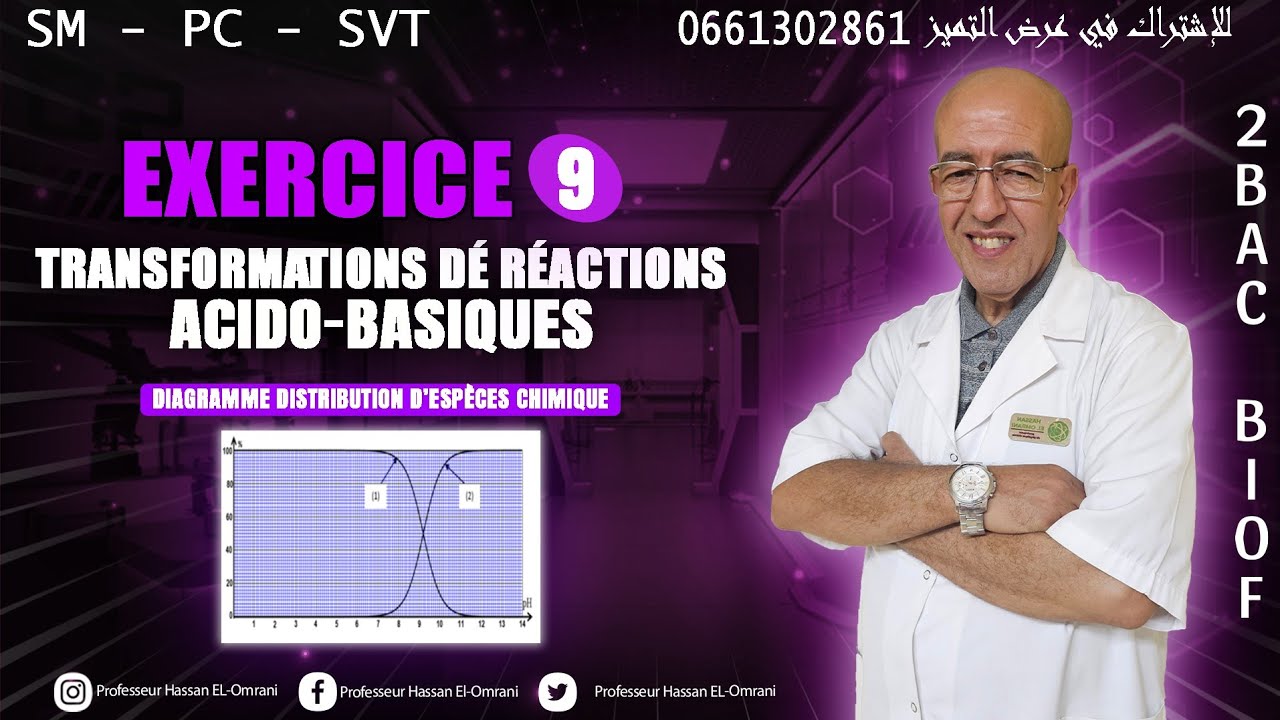 2BAC Biof | Réactions Acido-Basique:EXERCICE 9 (Diagramme distribution)-avec Prof.Hassan . El Omrani
