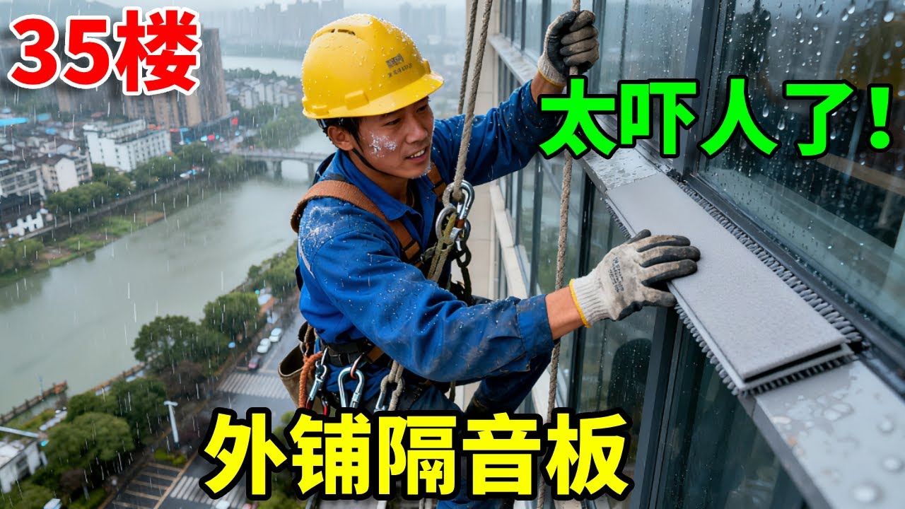 惊心！工人悬空 35 楼外墙铺隔音板，脚下即是 “万丈深渊”