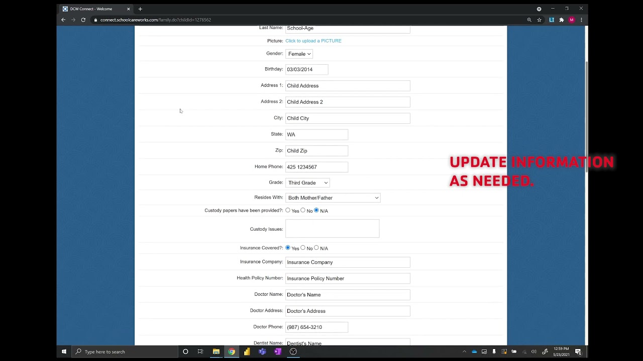 School-Age Care Portal: How to Update Child Information