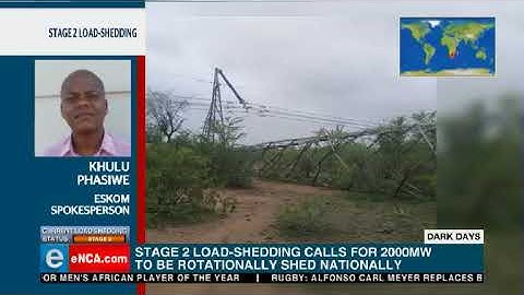 Stage 2 loadshedding to be implemented