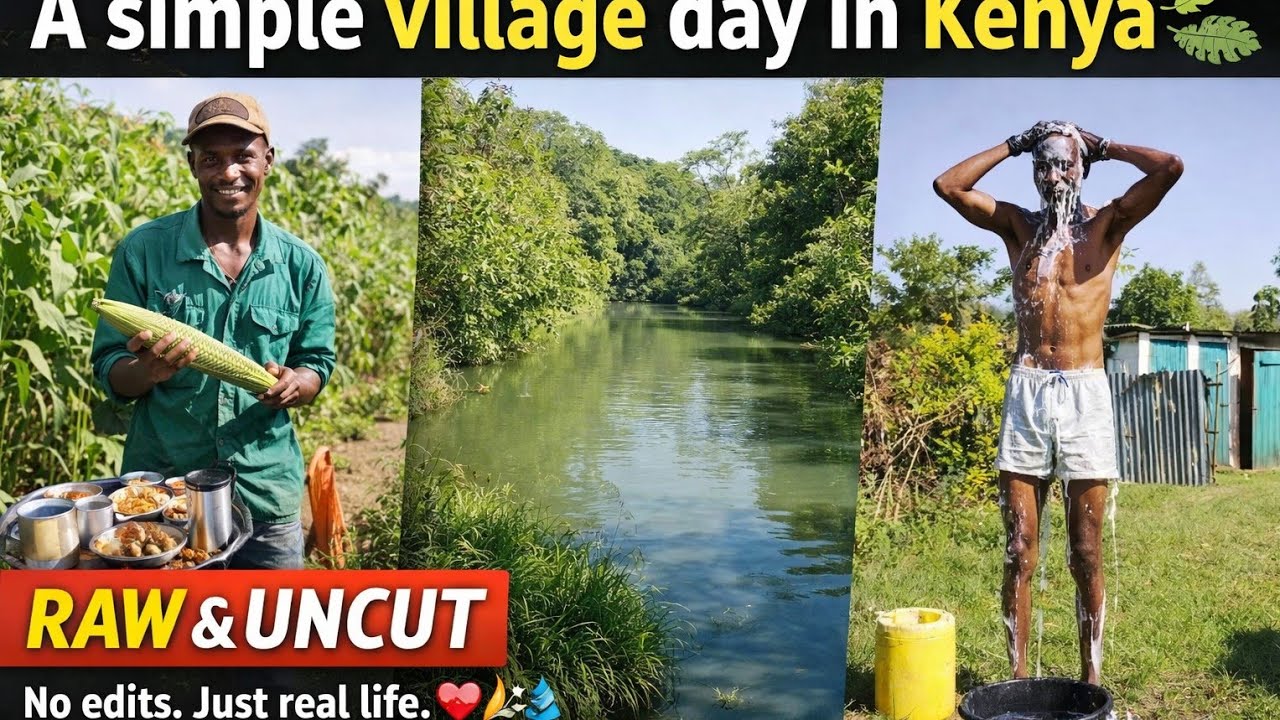 “Outdoor Bathing After a Long Village Day 💔🌾 | Maize Harvest, Breakfast & River Peace”