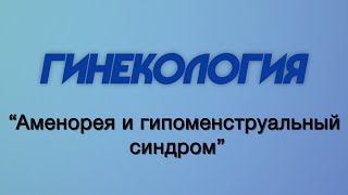 Гинекология №3 "Аменорея и гипоменструальный синдром"