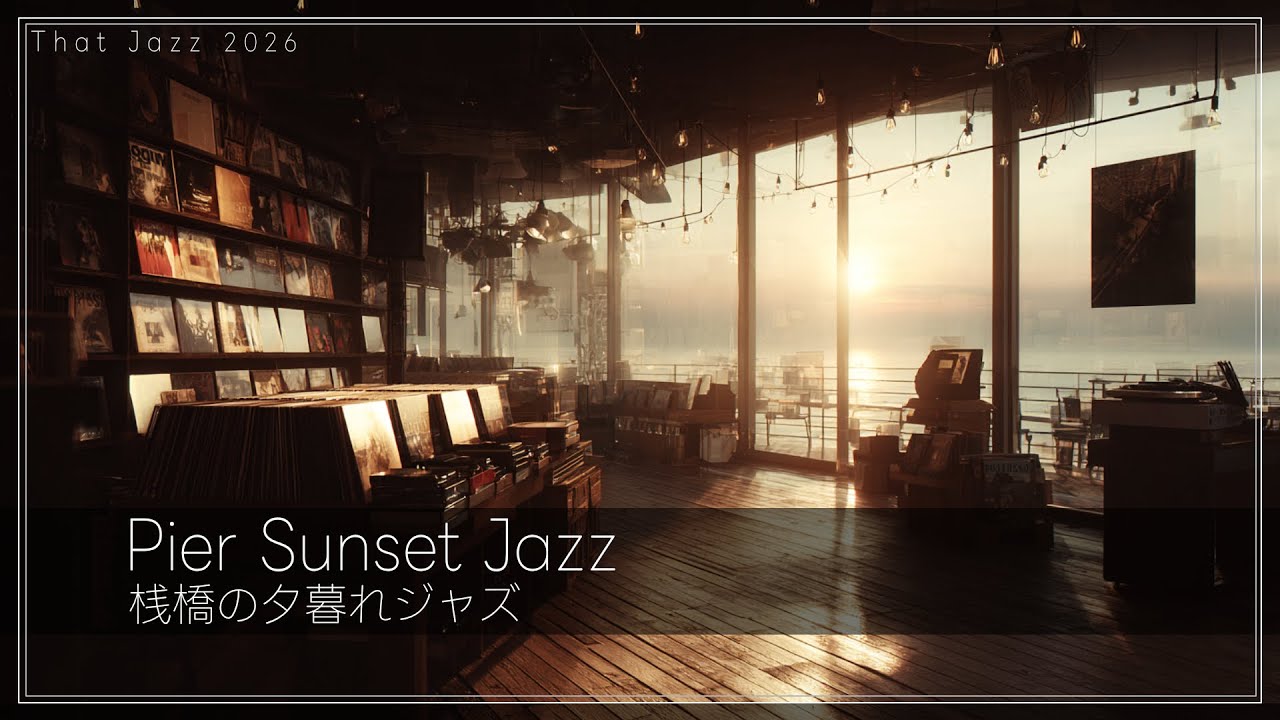 [2時間] Pier Sunset Jazz 🌅 Relaxing Instrumental Music in a Record Store | 桟橋そばのレコード店に差し込む夕暮れジャズ