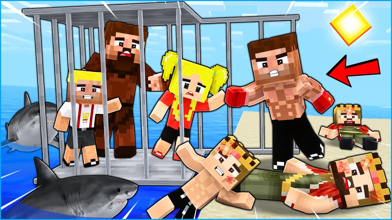 DÖVÜŞÇÜ ALİ, AİLESİNİ KÖPEK BALIKLARINDAN KURTARDI! 😱 -Minecraft