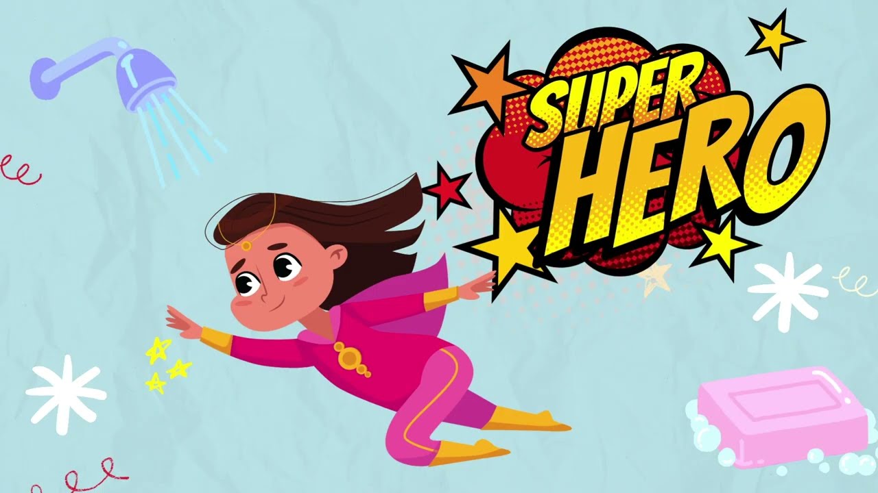Teach your child to shower Superhero EDITION | 4 minute shower coach for kids