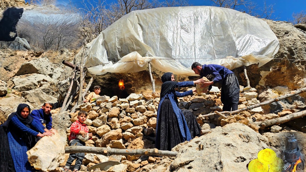 Documentary Nomadic Cave Life in the Zagros 🏔 | Stone Cave Rebuilding & Survival in the Mountains🔥
