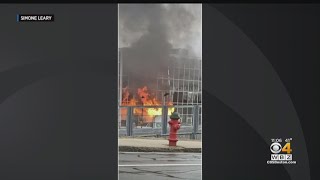 Truck catches fire outside Quincy City Hall
