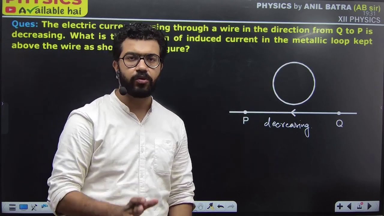 The electric current passing through a wire in the direction from Q to P is decreasing. What is
