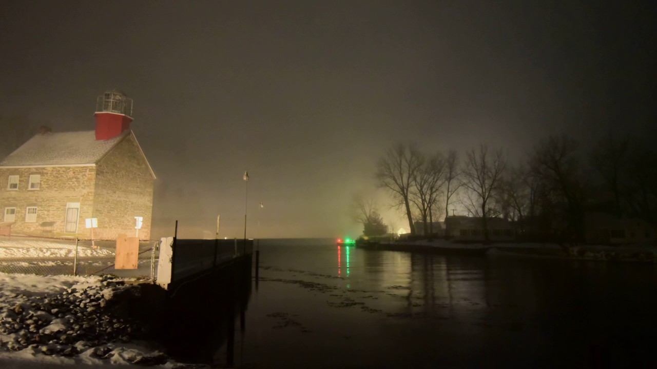 Lake Ontario Lake Effect Snow Squall engulfs Salmon River Lighthouse ...
