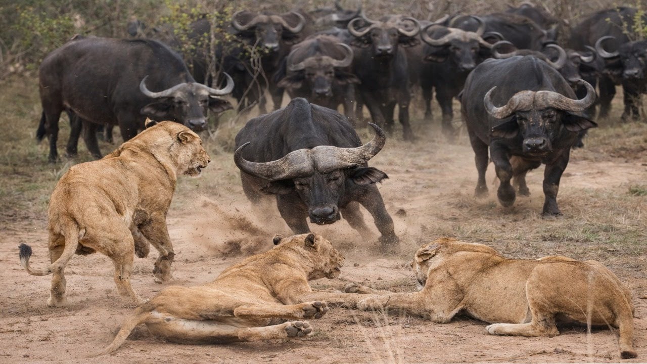 14 Shocking Moments When Lions Attack Buffaloes  Animal Fights
