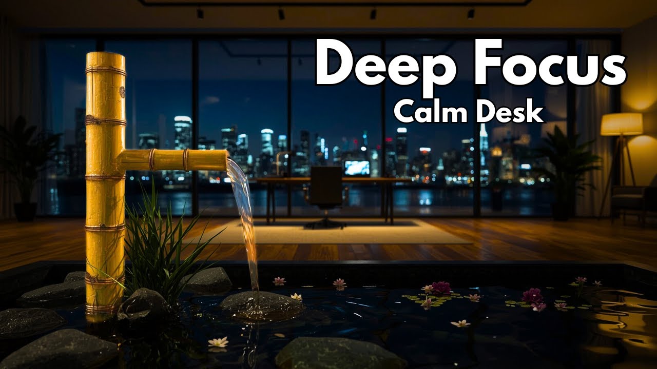 Relaxing Work Music | Zen Office & Bamboo Water | Calm Desk