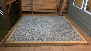 Hot tub level gravel pad / base on sloped stamped concrete patio. #57 gravel. Easy DIY.  7 person
