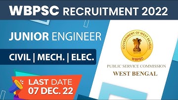 WBPSC recruitment for Junior Engineer (Civil, EE, ME) | West Bengal recruitment of Junior Engineer