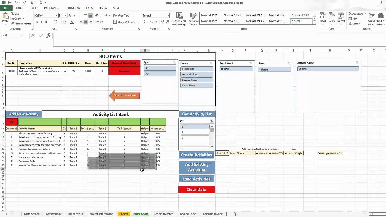 Manpower Loading Chart Excel