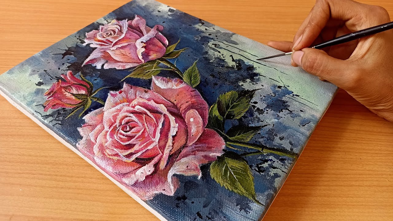 Easy Way To Paint Relastic Roses/ How to draw a Rose/Acrylic Painting 