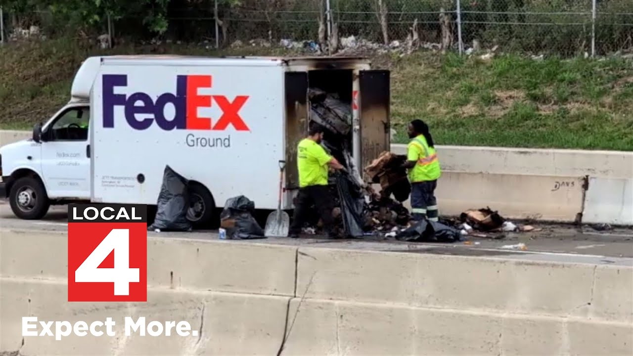 FedEx truck catches fire on Lodge Freeway, causing injuries, delivery ...