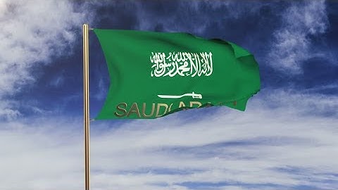 4K Saudi Arabia flag with title waving in the wind. Looping sun rises style. Animation loop Stock
