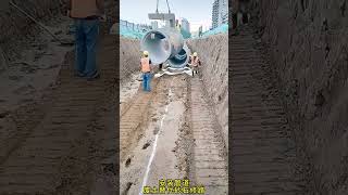 Installation of pipeline excavator, real shot of construction site, first-view video of excavato