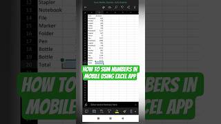 Excel autosum function in mobile app #excel #excelmobile