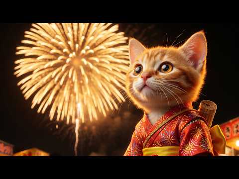 日本の夏祭り：浴衣姿の猫、モンちゃんの花火大会体験 - YouTube